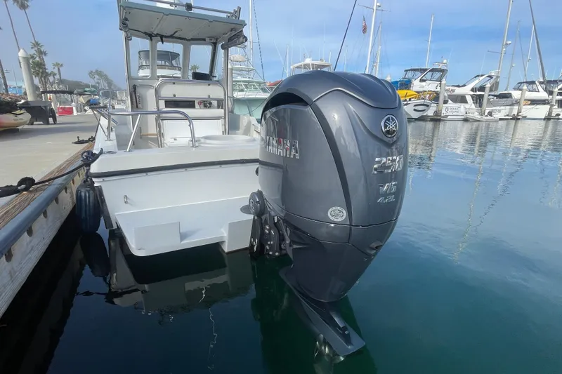 Slide: The Image of 1993 Davis Radoncraft boat with Yamaha outboard motor docked at marina. - 15