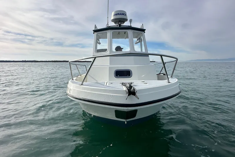 Slide: The Image of 1993 Davis Radoncraft boat on calm water under cloudy sky. - 2