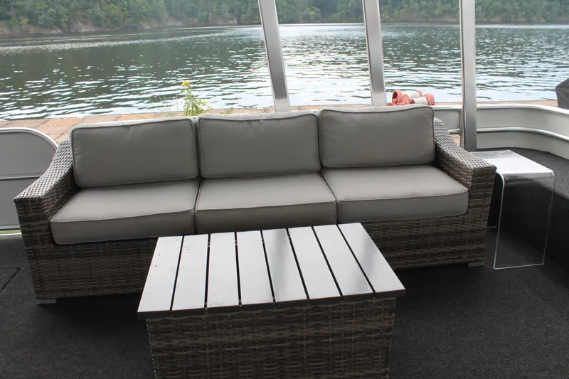 Slide: The Image of Outdoor seating on 2008 Sharpe 105 Custom Houseboat with lake view. - 8
