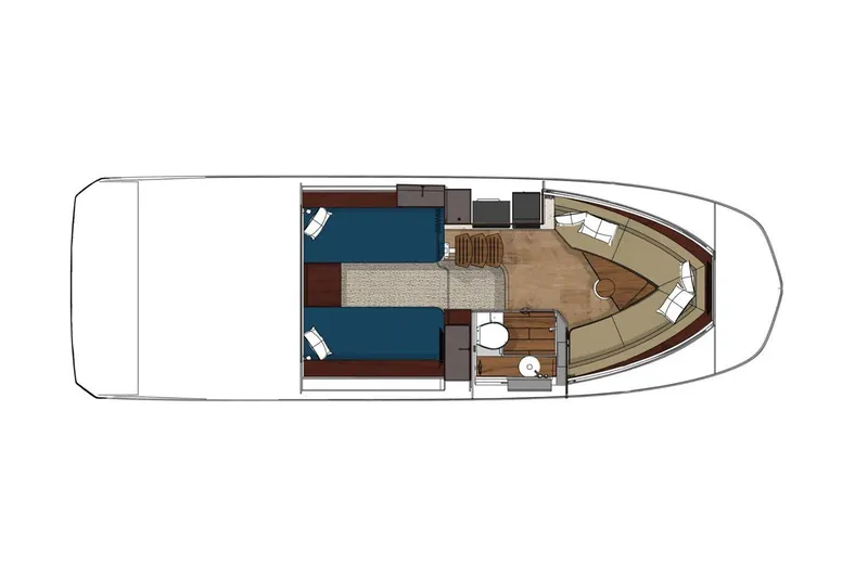 Slide: The Image of Manufacturer Provided Image: 2022 Sea Ray Sundancer 320 interior layout, featuring sleeping quarters, bathroom, and seating area. - 42