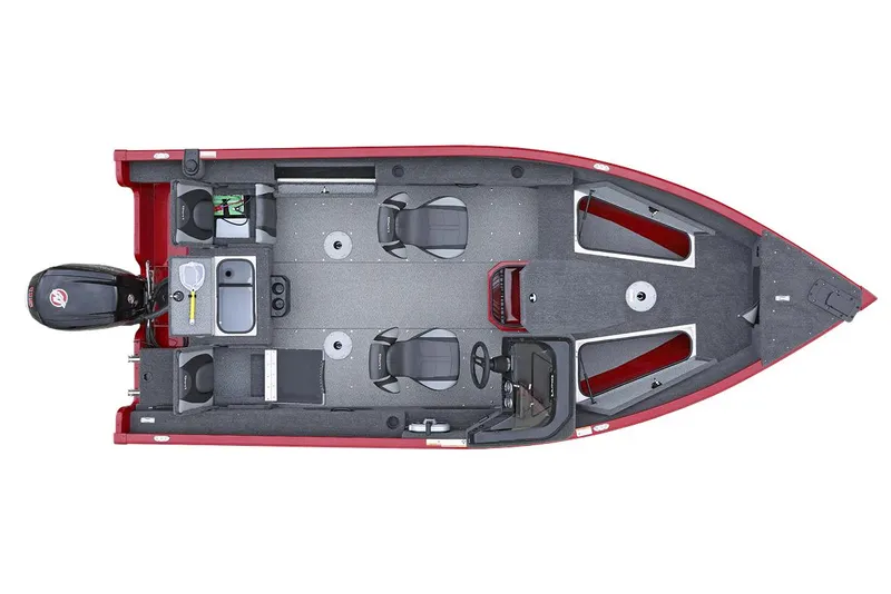 Slide: The Image of Manufacturer Provided Image: 2024 Lund 1775 Adventure SS fishing boat, top view, red exterior, spacious interior layout. - 18