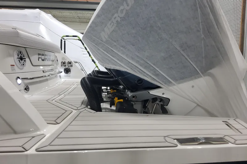 Slide: The Image of 2026 Formula 360 Crossover Bowrider OB with Mercury engine, detailed view. - 127