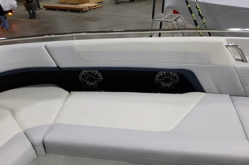 Slide: The Image of 2026 Formula 360 Crossover Bowrider OB interior with cushioned seating and built-in speakers. - 31