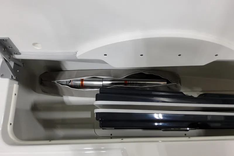 Slide: The Image of Storage compartment in 2026 Formula 360 Crossover Bowrider OB boat, featuring sleek design elements. - 36