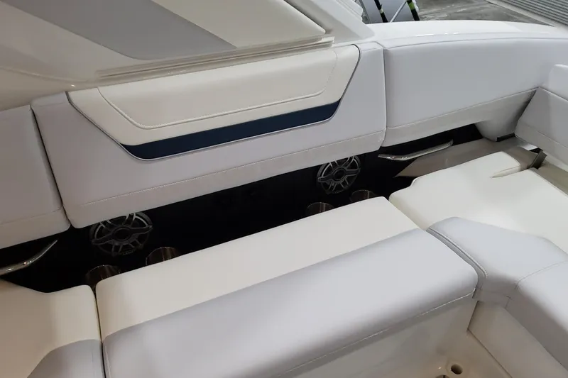 Slide: The Image of 2026 Formula 360 Crossover Bowrider OB interior with sleek white seating and modern design. - 57