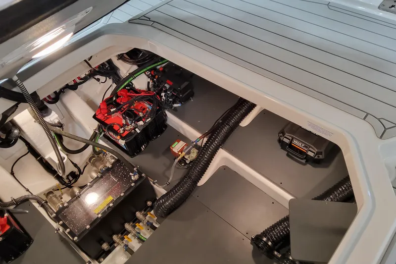 Slide: The Image of Engine compartment of 2026 Formula 360 Crossover Bowrider OB, showcasing advanced wiring and components. - 75