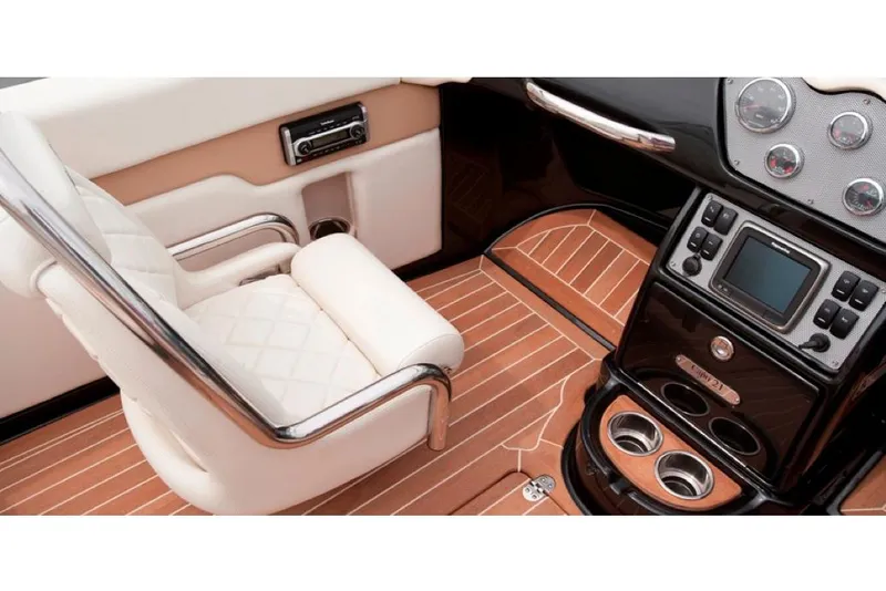 Slide: The Image of Manufacturer Provided Image: Luxurious interior of 2016 Chris-Craft Capri 21 with leather seating and modern dashboard. - 7
