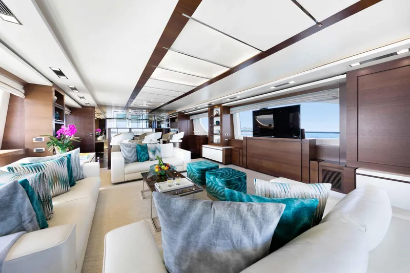 Slide: The Image of Luxurious aft deck dining area on 2012 Azimut Grande 32M yacht with ocean view. - 10