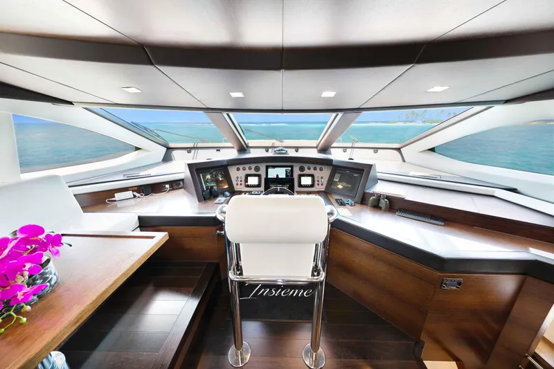 Slide: The Image of Luxurious helm of 2012 Azimut Grande 32M yacht with panoramic ocean view. - 28