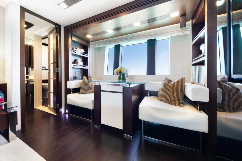 Slide: The Image of Luxurious Master bedroom interior of 2012 Azimut Grande 32M yacht with elegant seating and modern decor. - 36