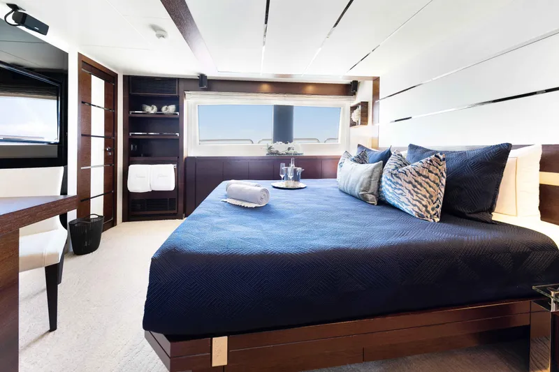 Slide: The Image of Luxurious Main Deck VIP bedroom interior on 2012 Azimut Grande 32M yacht with elegant decor. - 52