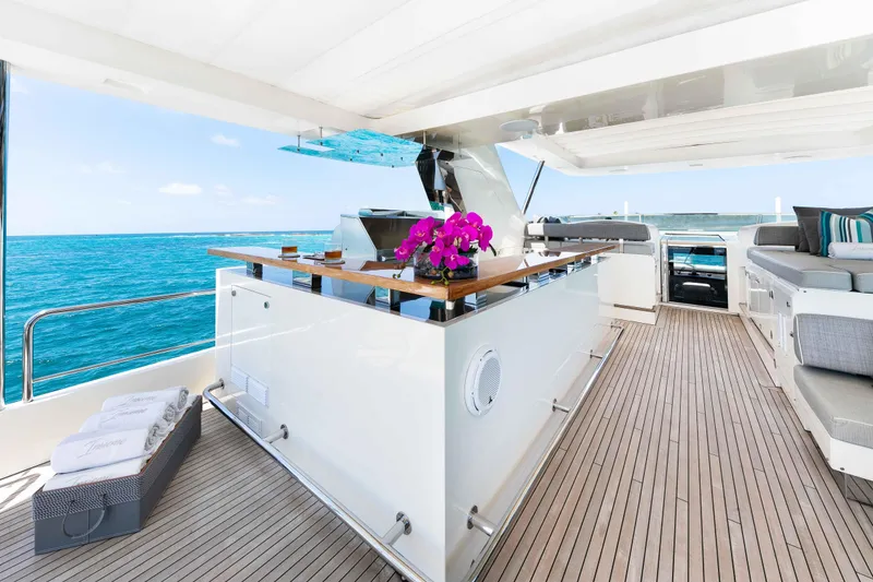 Slide: The Image of Luxurious Azimut Grande 32M yacht deck with elegant seating and ocean view, 2012 model. - 53