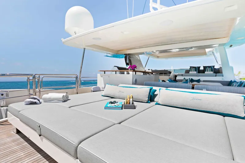 Slide: The Image of Luxurious Azimut Grande 32M yacht deck with sun loungers and ocean view, 2012 model. - 68