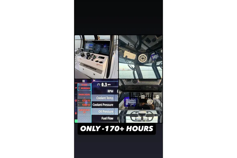 Slide: The Image of 2022 Sportsman Open 322 Center Console dashboard with 170+ engine hours displayed. - 13