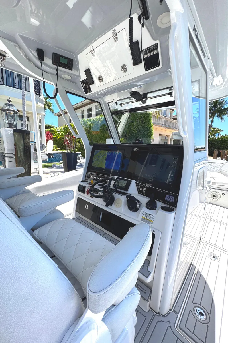 Slide: The Image of 2020 Sea Fox 368 Commander boat cockpit with advanced navigation system and luxurious seating. - 16