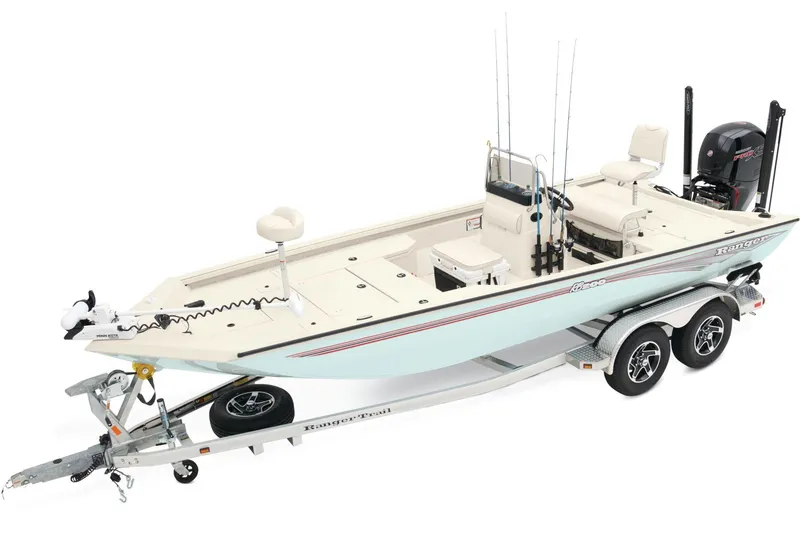 Slide: The Image of 2026 Ranger RB200 boat with Mercury Pro XS engine on a snowy day. - 2