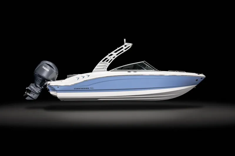 Slide: The Image of 2026 Chaparral 21 SSi OB boat interior with gray cushioned seating. - 10