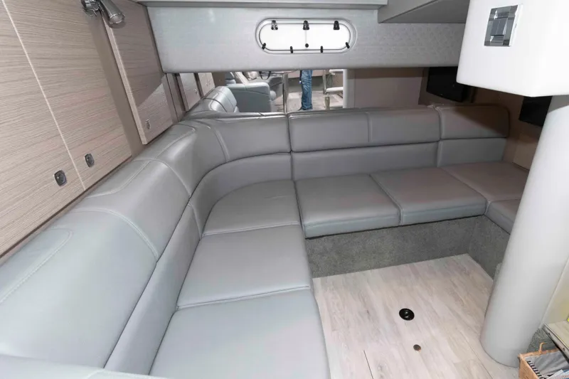 Slide: The Image of Interior of 2019 Formula 34 Performance Cruiser with gray leather seating. - 21