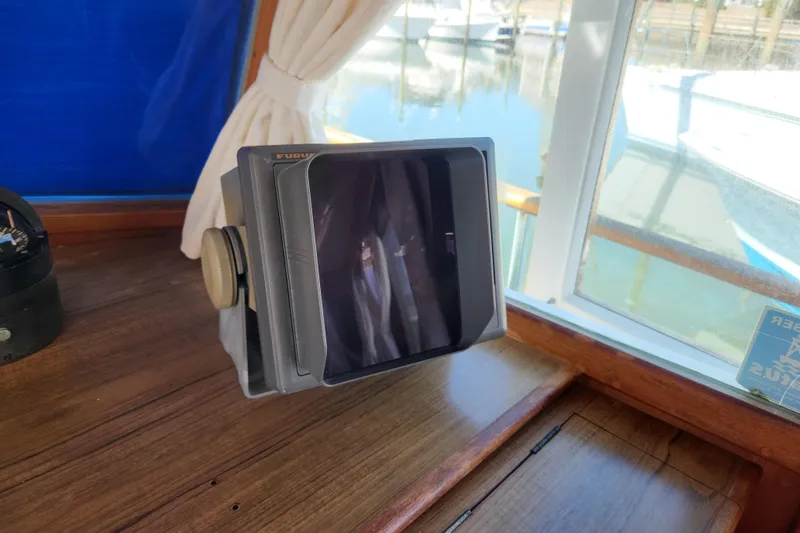 Slide: The Image of Vintage Furuno radar display on 1983 Grand Banks 36 Classic yacht interior. - 16