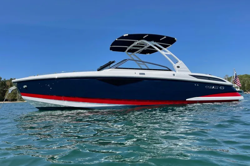 Slide: The Image of 2021 Cobalt A29 boat on water, featuring sleek design and vibrant colors. - 4