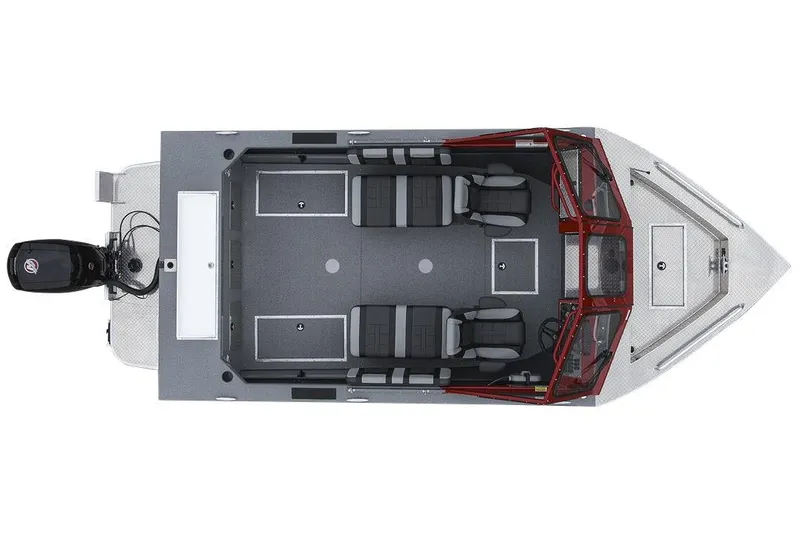 Slide: The Image of Manufacturer Provided Image: 2025 Lund 185 Heavy Gauge boat interior with seating and steering console on calm water. - 23