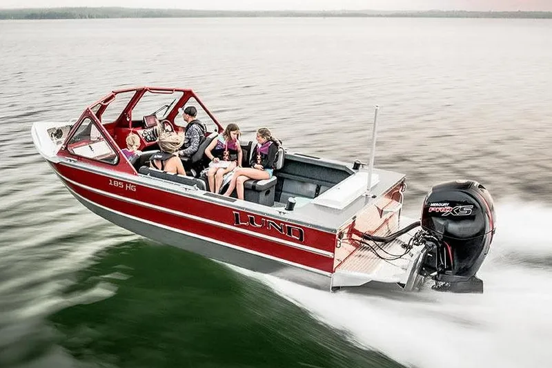 Slide: The Image of Manufacturer Provided Image: Top view of 2025 Lund 185 Heavy Gauge boat with seating and motor. - 24