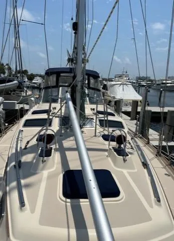 Slide: The Image of Island Packet 445 sailboat, 2005 model, docked at marina. - 35