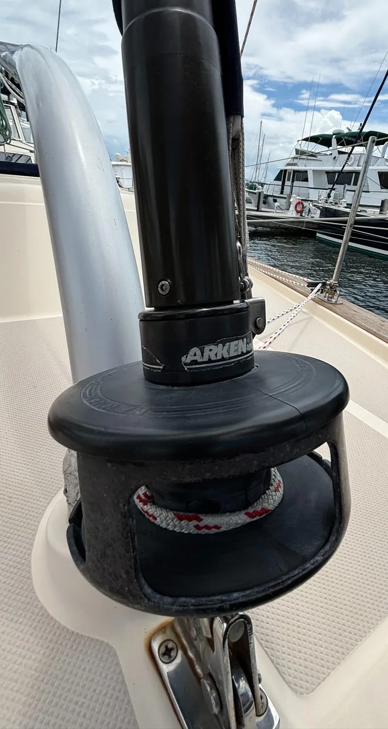 Slide: The Image of Close-up of a 2005 Island Packet 445 sailboat with furling system. - 38