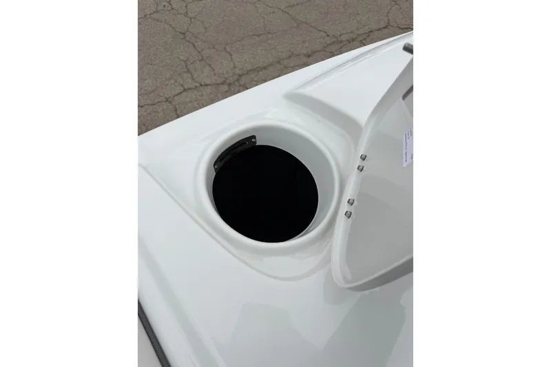 Slide: The Image of Open hatch on 2023 Crownline 280 SS boat, showing storage compartment. - 15