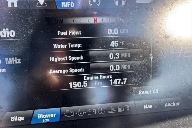 Slide: The Image of Display screen of 2020 Yamaha Boats 242X E-Series showing engine stats and water temperature. - 12