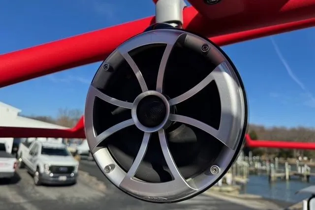 Slide: The Image of Close-up of a speaker on a 2020 Yamaha Boats 242X E-Series. - 14