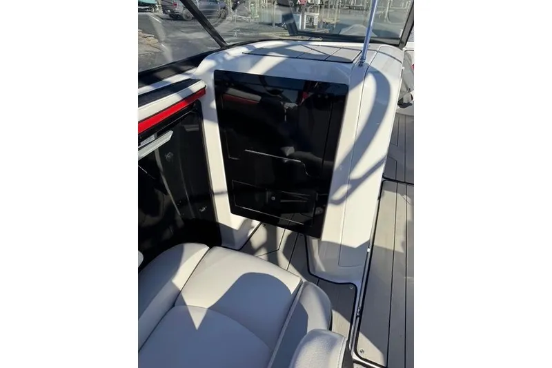 Slide: The Image of 2020 Yamaha Boats 242X E-Series interior with sleek seating and modern design. - 21