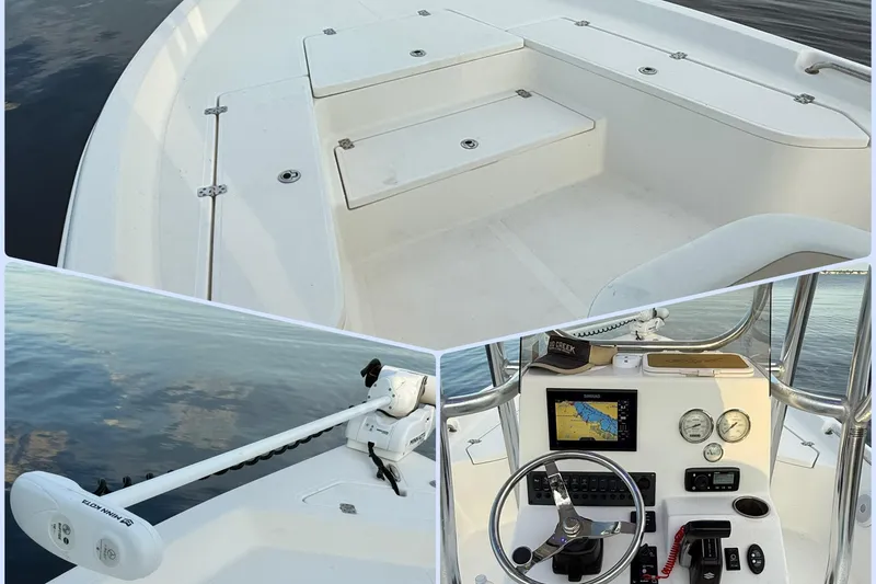 Slide: The Image of 2020 Bulls Bay 2400 boat interior with navigation system and trolling motor. - 32