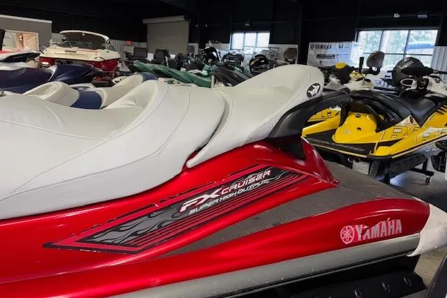 Slide: The Image of 2009 Yamaha WaveRunner FX Cruiser SHO in showroom, red with white seat. - 5