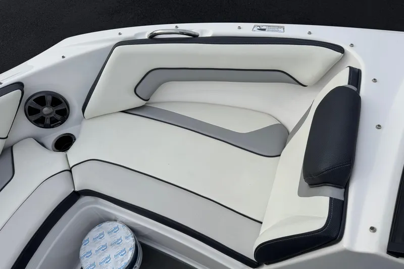 Slide: The Image of 2017 Yamaha AR195 boat interior with cushioned seating and speaker. - 3