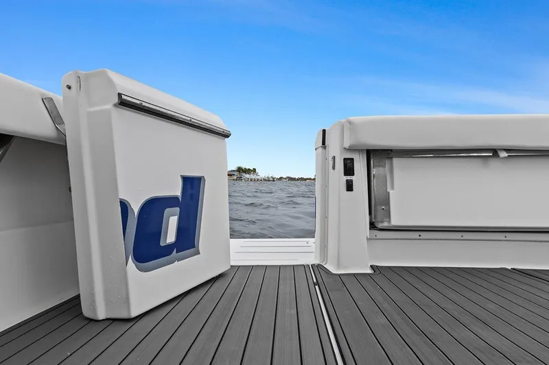 Slide: The Image of 2005 Tiara Open Classic boat deck with ocean view and blue sky. - 6