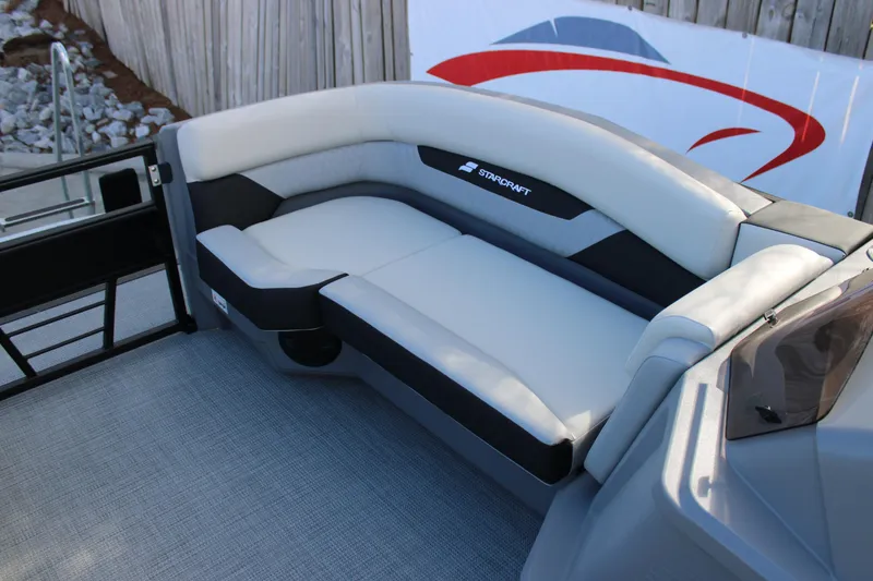 Slide: The Image of Luxurious seating on 2026 Starcraft VX 22 R DH pontoon boat. - 14