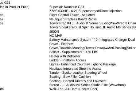 Slide: The Image of 2024 Nautique Super Air Nautique G23 features and specifications list. - 14
