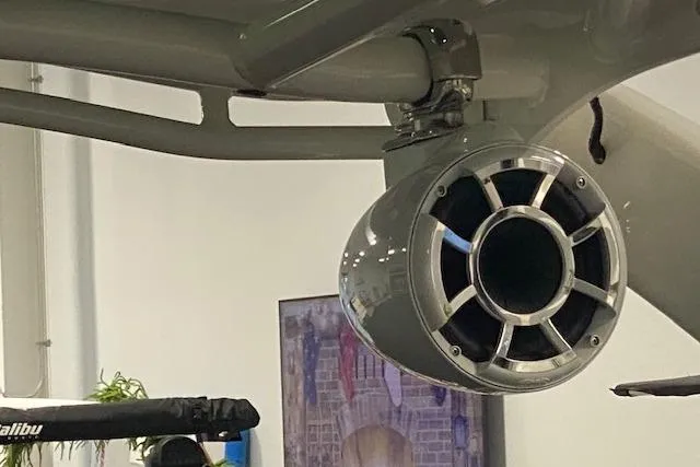 Slide: The Image of 2023 Chaparral 307 SSX boat speaker system in showroom display. - 21