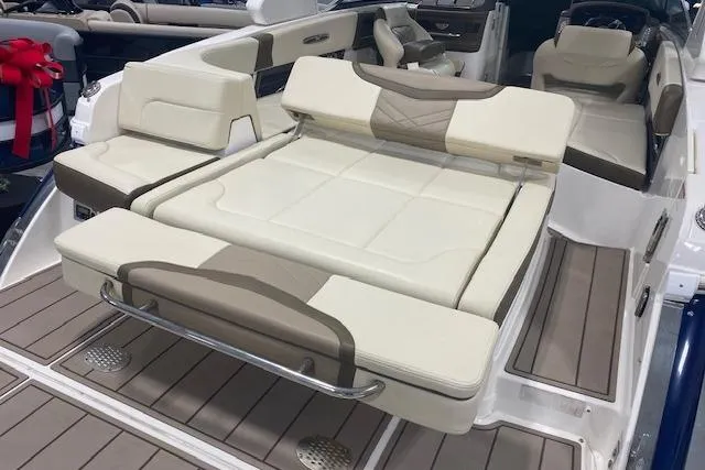 Slide: The Image of 2023 Chaparral 307 SSX boat interior with luxurious seating and modern design. - 23