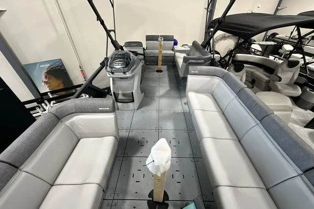 Slide: The Image of Interior of 2026 Sea-Doo KIT SWT CRUISE boat with gray seating. - 6