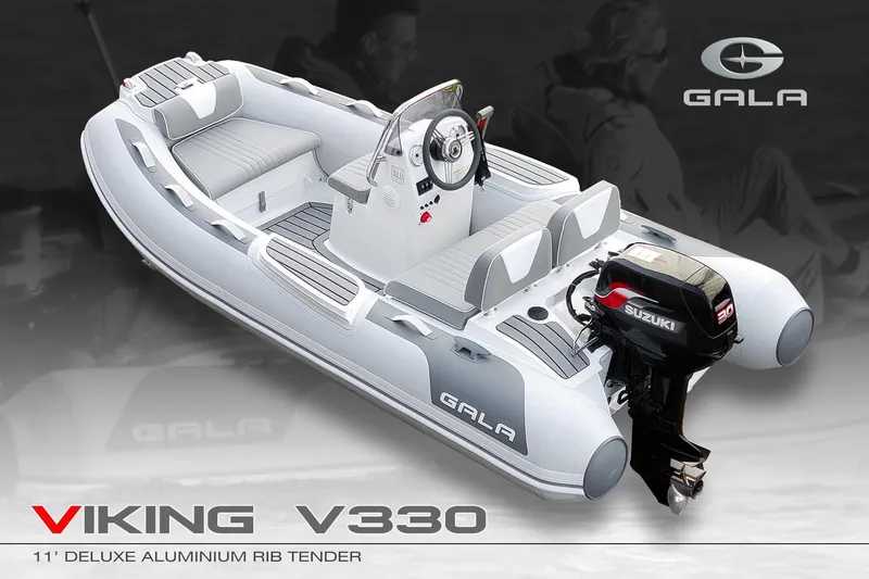 Slide: The Image of 2026 Gala Viking V330 inflatable boat with Tohatsu 30HP engine, deluxe aluminum RIB tender. - 3