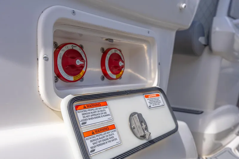 Slide: The Image of Control panel on 2010 Concept 4400 Sport Yacht with safety warnings and switches. - 67