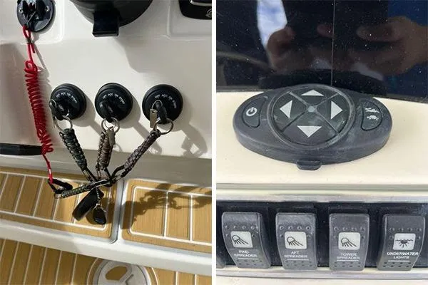 Slide: The Image of Control panel of a 2018 Hydra-Sports 3000 CC boat with switches and keys. - 20