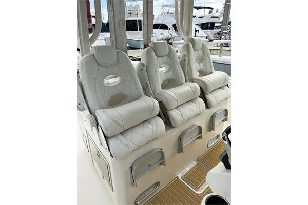 Slide: The Image of 2018 Hydra-Sports 3000 CC boat with luxurious white leather seating. - 21