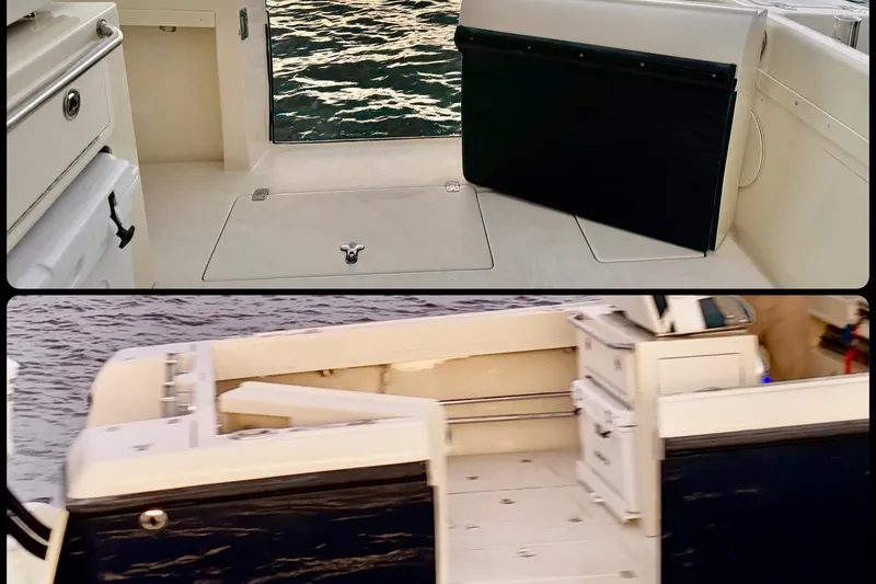 Slide: The Image of 2003 Intrepid 289 Center Console boat interior with storage compartments and seating. - 34