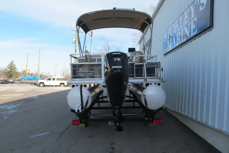 Slide: The Image of 2024 Sun Tracker Bass Buggy 18 DLX pontoon boat with Mercury 75 engine at Stokley's Marine. - 3