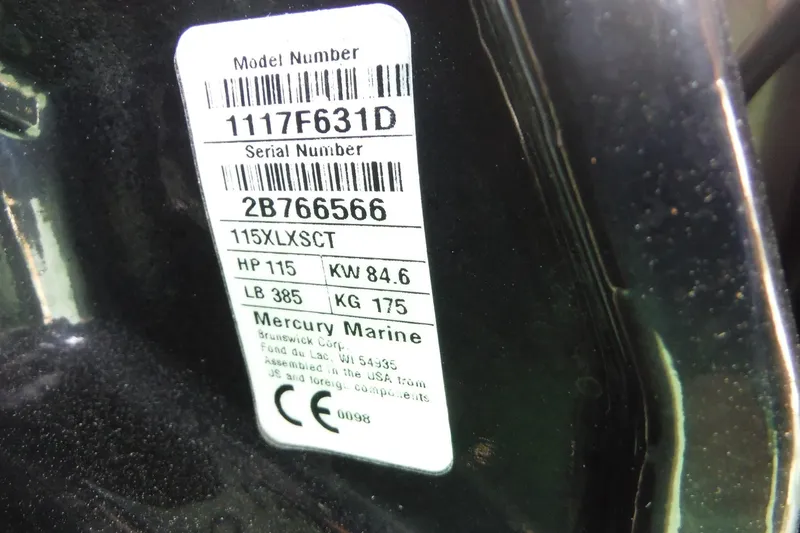 Slide: The Image of Label on a 2021 Sea Ray SPX 190 Outboard, showing model and serial numbers. - 31