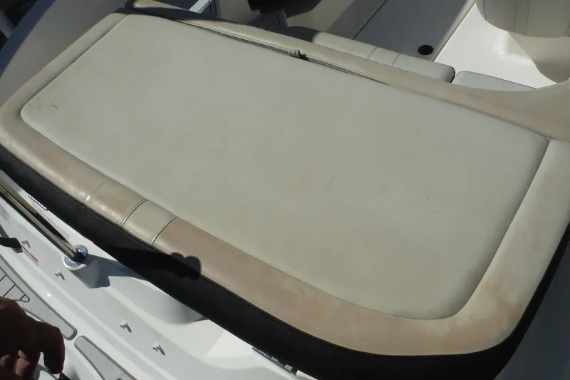 Slide: The Image of 2021 Sea Ray SPX 190 Outboard boat seat, beige upholstery, top view. - 34