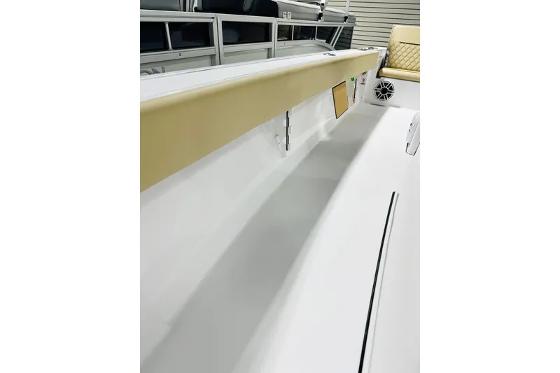 Slide: The Image of 2026 Sportsman Masters 267 Bay Boat interior, featuring sleek seating and modern design elements. - 10